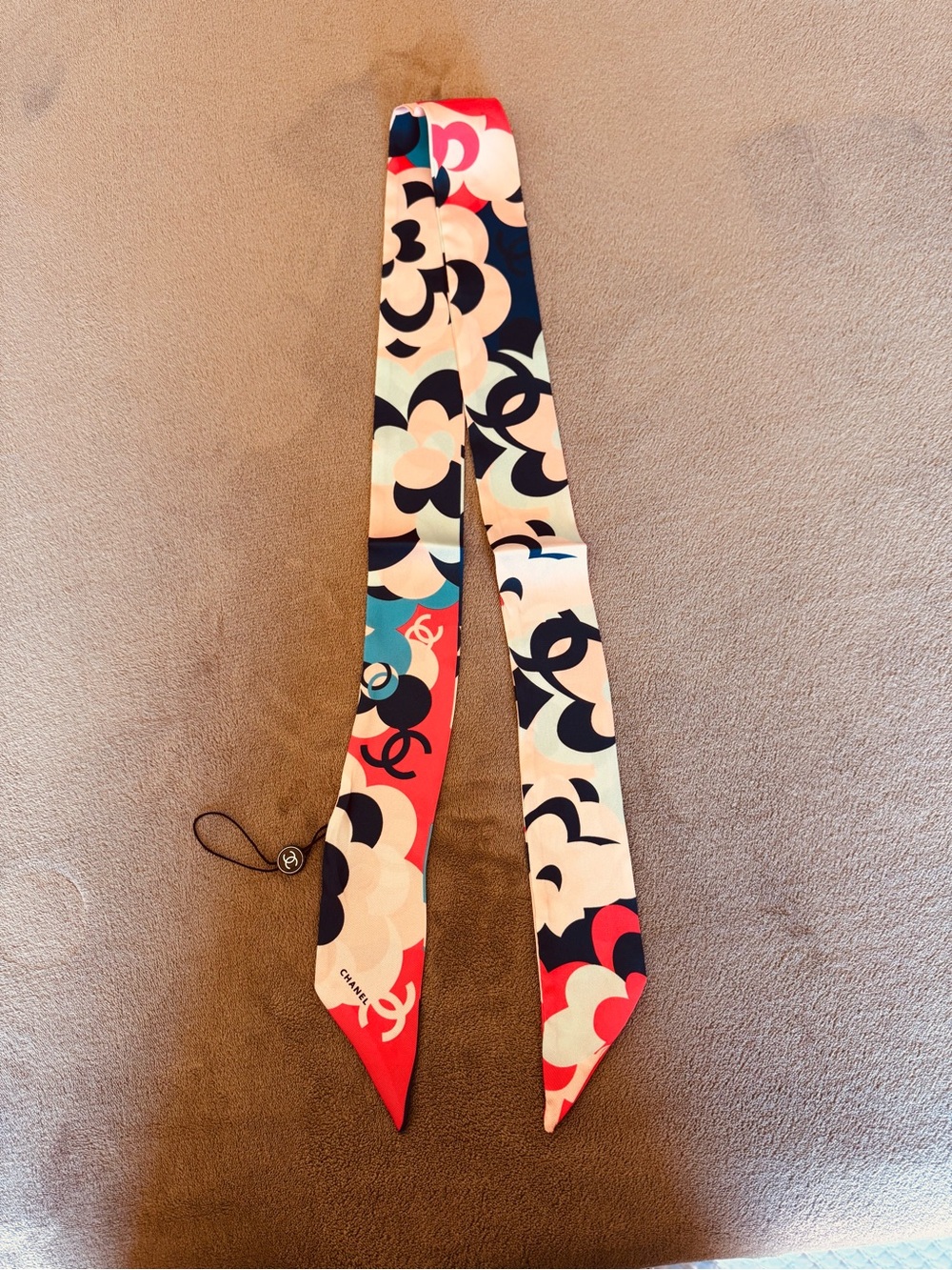 CHANEL Multicolor Scarf with Floral Chain Motif